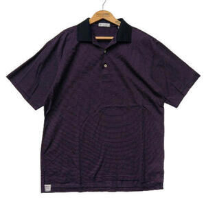 Peter Millar Mens Polo Shirt Size M Purple Black Stripe Collared 100% Cotton